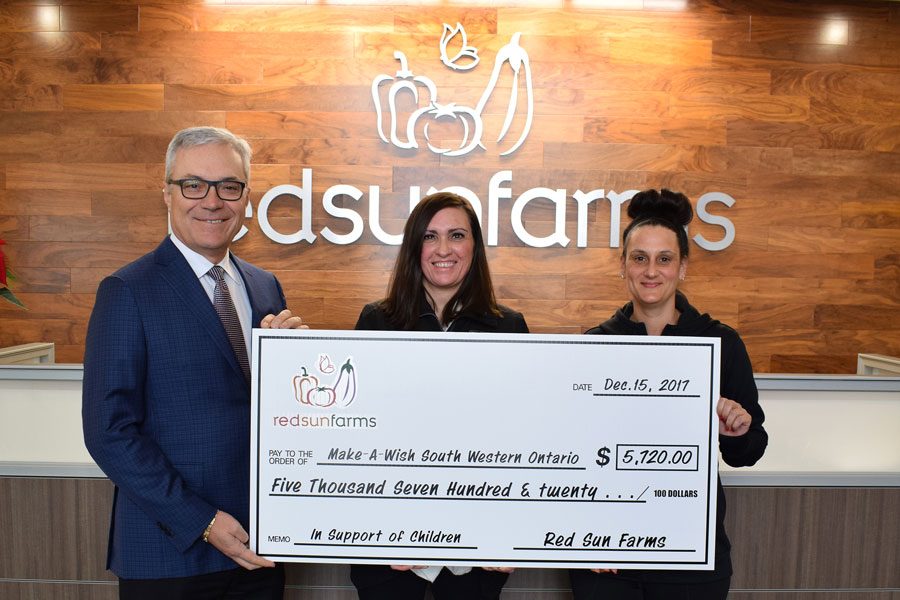 RED SUN FARMS EMPLOYEES MAKE DONATION IN SUPPORT OF MAKE-A-WISH® SOUTHWESTERN ONTARIO WHILE PROMOTING COMPANY HEALTH INITIATIVE