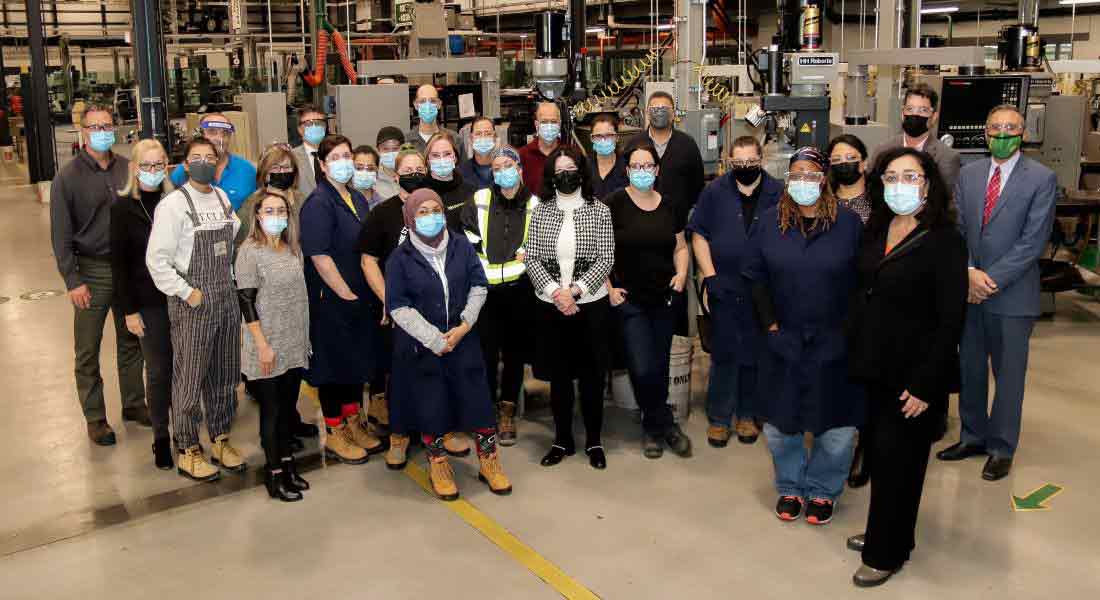 Participants and partners in the Women in Skilled Trades program at St. Clair College. The free program bridges the gaps and challenges that limit the ability of diverse women to enter the skilled trades. Photo courtesy of Alex Binaei